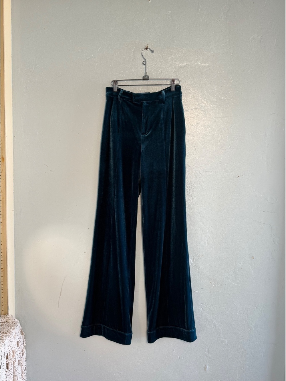 BEBETeal Velvet Wide Leg Pants with Belt Loops